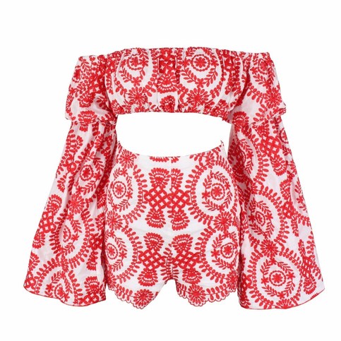 Red Paisley Embroidered 2 Piece Palysuit