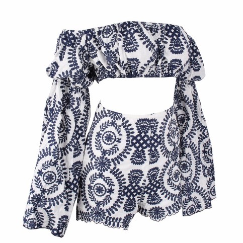 Blue Paisley Embroidered 2 Piece Palysuit