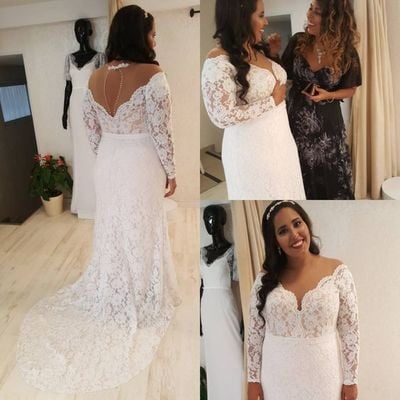 Long mermaid lace plus size wedding dresses bridal gowns  - Thumbnail 5