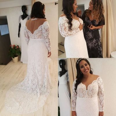 Long Mermaid Lace Plus Size Wedding Dresses Bridal Gowns 