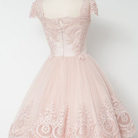 Cap sleeve homecoming dress, light pink homecoming dress, lace/applique homecoming dress, lovely junior homecoming dress, PD15134 - Thumbnail 2