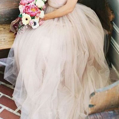 Long prom dresses,ivory a-line off-the-shoulderfloor-length tulle evening dresses party dresses sky545