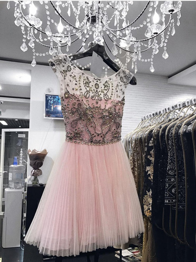 Pink prom dresses,A-line Scoop Short/Mini Homecoming Dresses/Short Prom Dresses SKY587