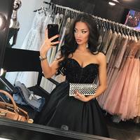 Unique strapless black  long prom dress, black evening dresses - Thumbnail 1