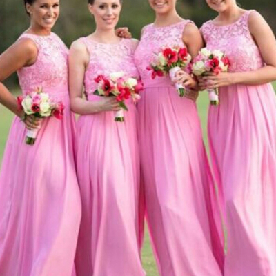 Pink bridesmaid dresses,a-line scoop floor-length chiffon bridesmaid dresses party dresses sky626 - Thumbnail 3