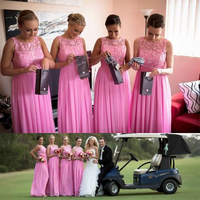 pink bridesmaid dresses,A-line Scoop Floor-length Chiffon Bridesmaid Dresses Party Dresses SKY626 - Thumbnail 1