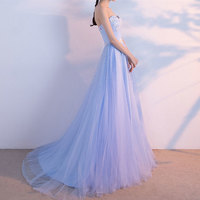 High quality light blue sweetheart neck tulle lace long prom dress, evening dresses - Thumbnail 3