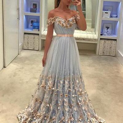 Unique  strapless tulle light blue long prom dress, tulle evening dress - Thumbnail 2