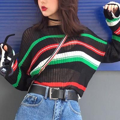 Retro see-through striped knitted sweater