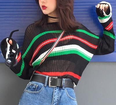 Retro See-through Striped Knitted Sweater