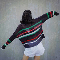 Retro See-through Striped Knitted Sweater - Thumbnail 3