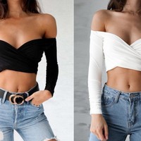 Sweet Pea Off the Shoulder Crop Top - Thumbnail 4