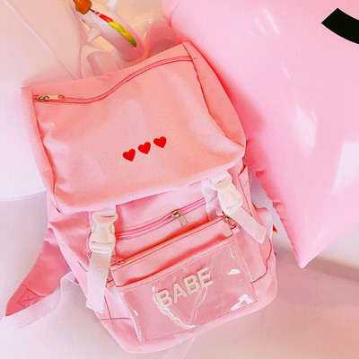Harajuku Red Heart Backpack with Purse