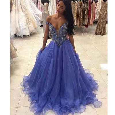 Off the Shoulder Royal Blue Prom Dresses Homecoming Dresses with Beaded