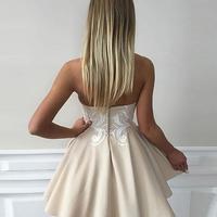 Sweetheart Champagne Short Homecoming Dresses with Lace - Thumbnail 1