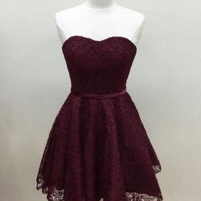 Cute maroon lace short homecoming dresses, maroon prom dresses, short party dresses