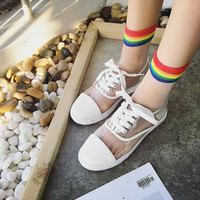 Harajuku Transparent Lace up Flat Shoes - Thumbnail 1