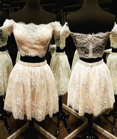 Sexy Two Piece Lace Homecoming Dresses for Junior