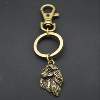 Adorable Afghan Hound Keychain Charm - Gold colored