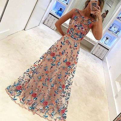 Beauty floral embroidery sexy prom dress,long prom dress evening dress