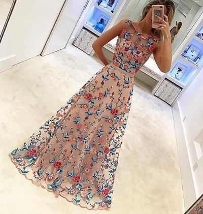 Beauty Floral Embroidery Sexy Prom Dress,Long Prom Dress Evening Dress