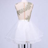 White See Through Tulle Short Homecoming Dress with Lace, Graduation Dresses, Party Dresses - Thumbnail 1