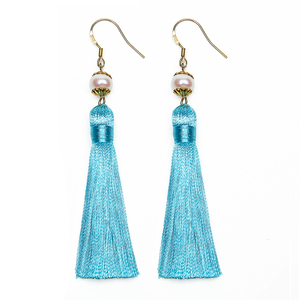 Breakfast at Tiffany’s 24k Gold Plated Tassels and Pearls Earrings (Tiffany Turquoise)