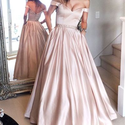 Simple off-shoulder satin a-line prom dresses long floor length plus size prom evening dress p13