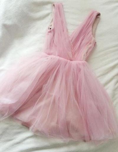 Short V-neckline Pink Homecoming Dresses, Pink Party Dresses, Prom Dressses