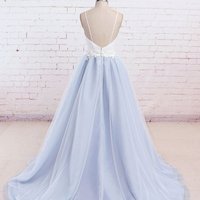 Straps Light Blue Wedding Dresses, Satin and Tulle Party Gowns, Formal Dresses - Thumbnail 1
