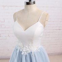 Straps Light Blue Wedding Dresses, Satin and Tulle Party Gowns, Formal Dresses - Thumbnail 2