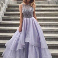 Gorgeous A-line Tiered Ruffles Beaded Crystal Prom Evening Dress Long Prom Dresses P21 - Thumbnail 1