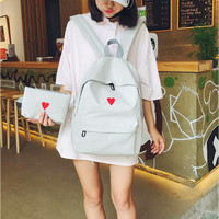 Harajuku Heart Canvas Backpack with Purse - Thumbnail 2