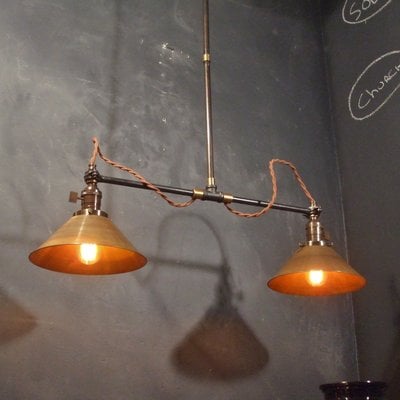 Vintage industrial ceiling scone - double brass cone shades
