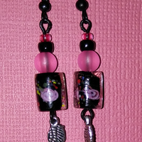 black cylander and pink rose with silver color wing dangles (matte black findings) - Thumbnail 2