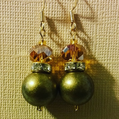 gold glass with brushed gold painted sphere & findings earrings