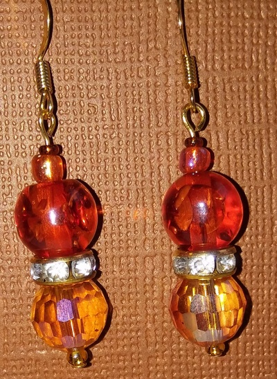Dark And Light Orange Glass Faceted Earrings