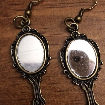 Antique brass mirror earrings