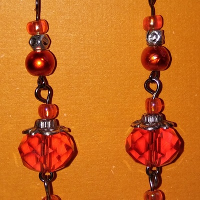 Orange and double silver dangle earrings