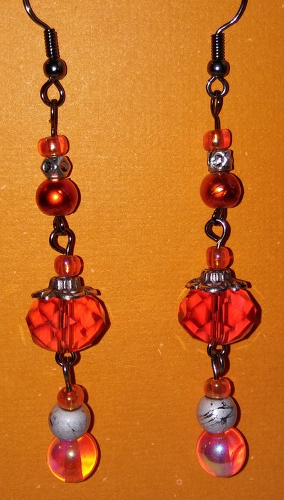 Orange and Double Silver Dangle Earrings