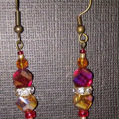 Red, orange and brushed gold earrings