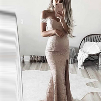 Sexy Off-shoulder Long Lace Mermaid Prom Evening Dress With Slit Floor Length Formal Dress P37 - Thumbnail 1