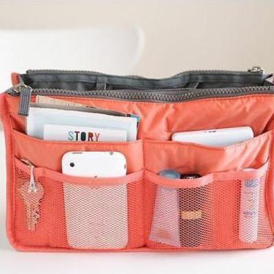 Coral large liner organizer bag dual zipper purse nice to insert inside bags