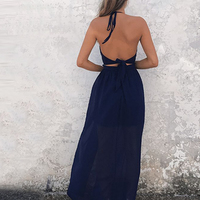 Navy Blue Prom Dresses Sexy Open Back Halter Chiffon Prom Party Evening Dresses P43 - Thumbnail 1