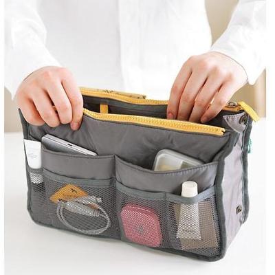 Grey color large liner organizer bag dual zipper purse nice to insert inside bags