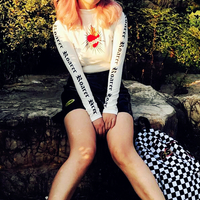 Cyber Punk Heart Rose Printed Long Sleeve Cropped Shirt - Thumbnail 2