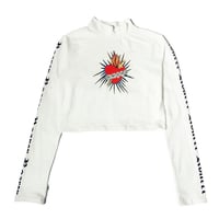 Cyber Punk Heart Rose Printed Long Sleeve Cropped Shirt - Thumbnail 4