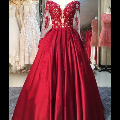 Burgundy prom evening dresses 2017 elegant off-shoulder long sleeves lace appliques beaded prom evening formal dress p61