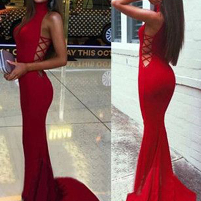 Red high neck mermaid prom dresses 2017 long plus size prom party dresses p65