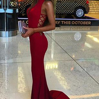 Red High Neck Mermaid Prom Dresses 2017 Long Plus Size Prom Party Dresses P65 - Thumbnail 1
